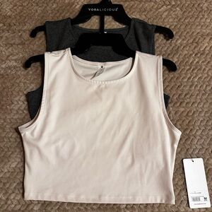 Yogalicious Women's Cream and Gray Muscle Tees